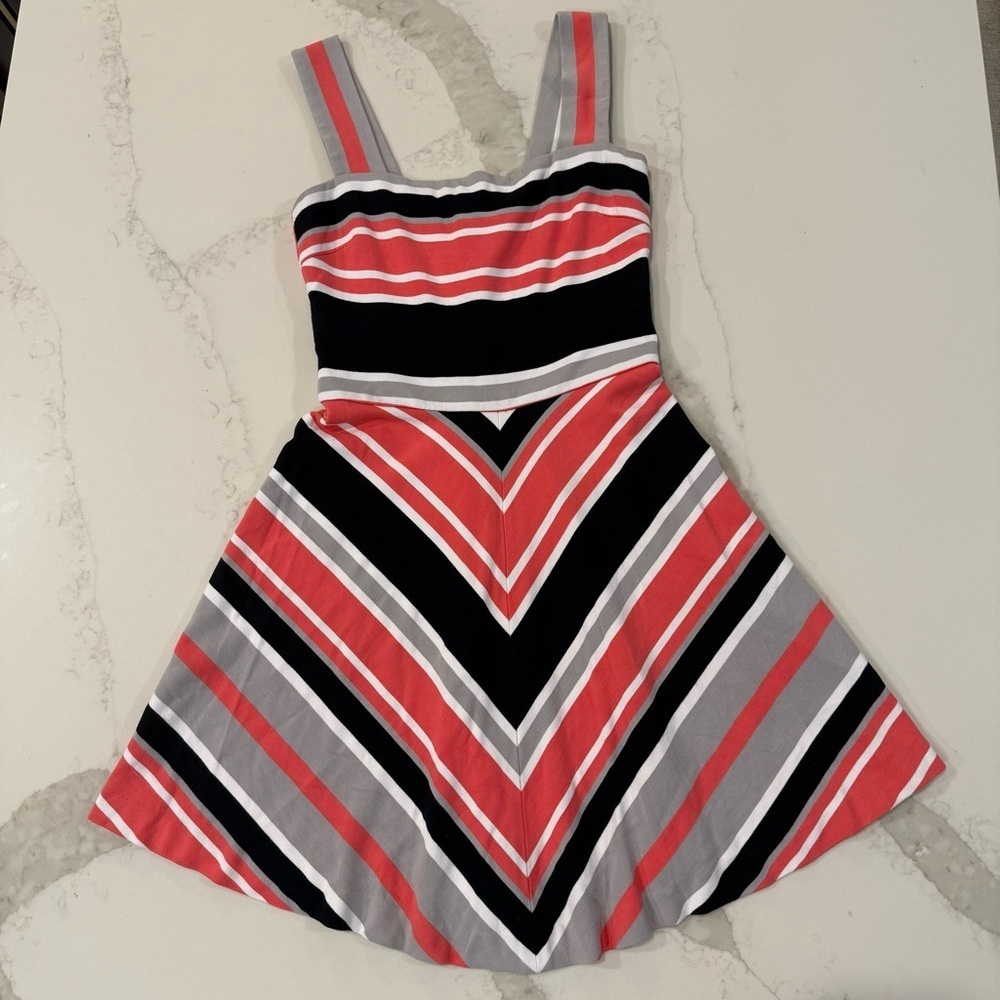 Banana Republic Milly Collection Striped Fit And Flare Mini Dress Womens 0 Coral